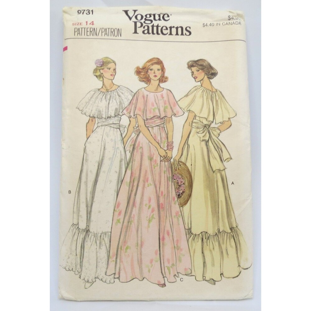Vogue Patterns 9731 Misses' Evening Dress Size 14 Flared Ruffle Yoke 70s 80s